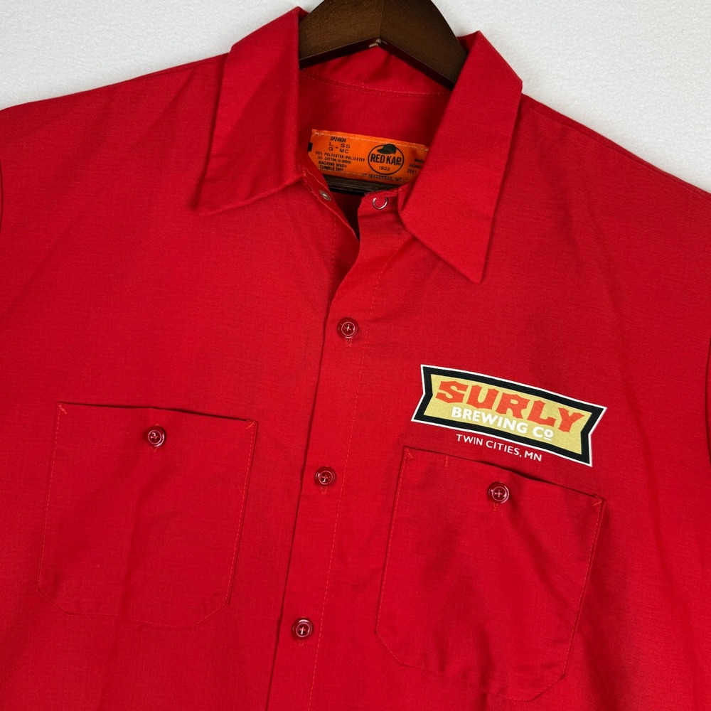 Surly Brewing Co Shirt Mens Large Red Kap‎ Short Sleeve Button Up Midwest Beer